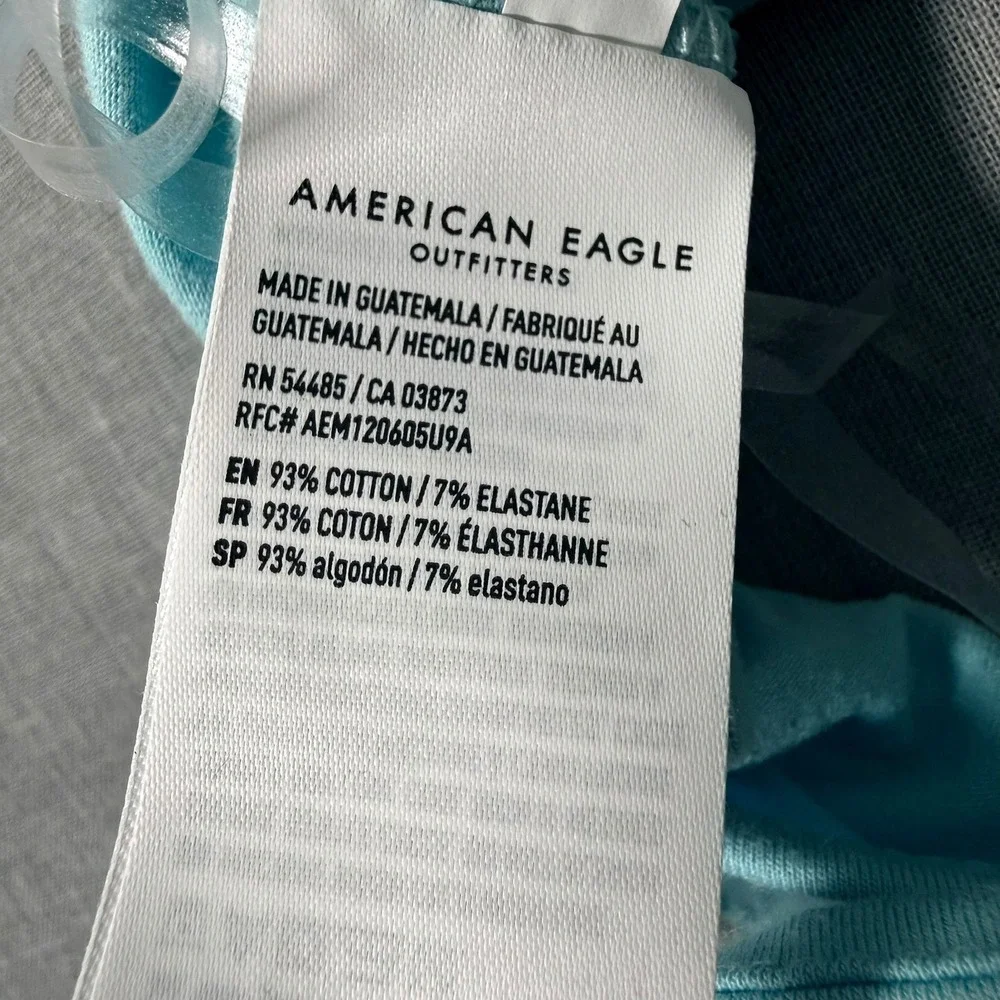 American Eagle Halter Crop Top Women L Blue NEW O-Ring Ruched Tie Front 5703-400